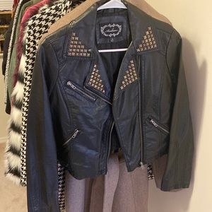 Ambiance Crop Top Studded Faux Leather Jacket